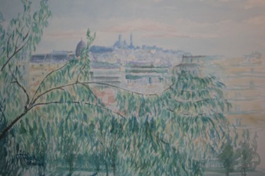 Peinture intitulée "montmartre-vue-des-…" par Luc Huber, Œuvre d'art originale, Aquarelle