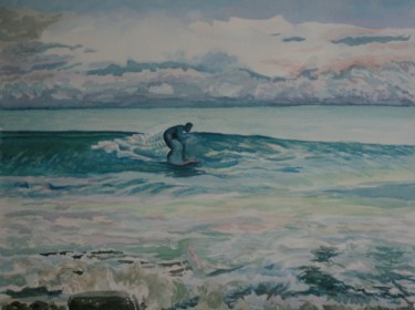 Peinture intitulée "le-surfeur-de-la-pl…" par Luc Huber, Œuvre d'art originale, Aquarelle