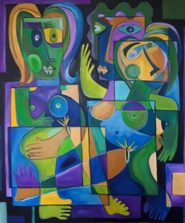 Painting titled "LES DEMOISELLES DE…" by Luc Lebon (luk), Original Artwork, Oil