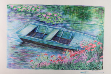 Painting titled "au fil de l'eau" by Luc Mackel, Original Artwork, Ballpoint pen