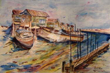 Peinture intitulée "Port Gujan Mestras" par Luc Mora, Œuvre d'art originale, Aquarelle