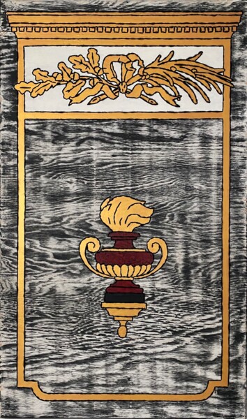 Textilkunst mit dem Titel "Un trumeau à couron…" von Luc Pallegoix, Original-Kunstwerk, Stickerei Auf Keilrahmen aus Holz mo…