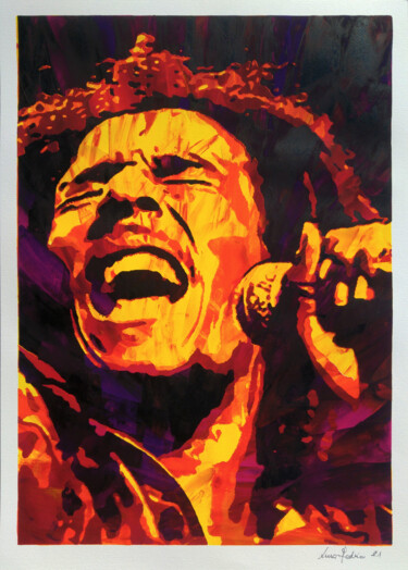 Druckgrafik mit dem Titel "Bob Marley's Scream" von Luca Federici, Original-Kunstwerk, Siebdruck Auf Andere starre Platte mo…