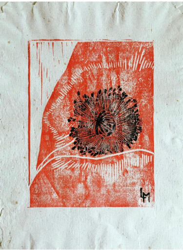 Impressões e gravuras intitulada "Coquelicot" por Lucas Martin (LM), Obras de arte originais, Linoleogravura