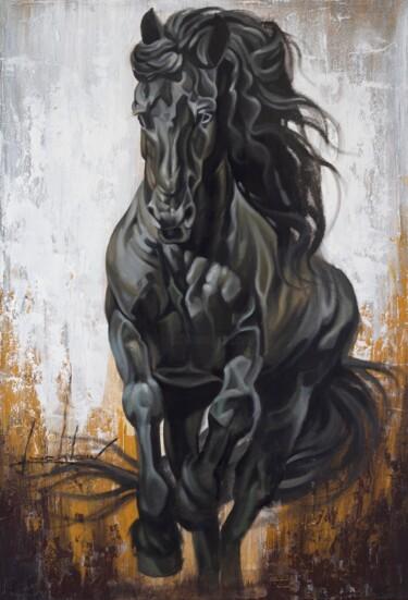 Malarstwo zatytułowany „"Black horse"” autorstwa Vasyl Luchkiv, Oryginalna praca, Olej