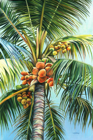 "Palm tree artwork c…" başlıklı Tablo Lucia Verdejo tarafından, Orijinal sanat, Petrol Ahşap Sedye çerçevesi üzerine monte e…