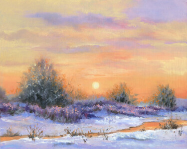 Pittura intitolato "Snowy river at wint…" da Lucia Verdejo, Opera d'arte originale, Olio Montato su Pannello di legno