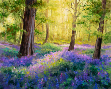 Peinture intitulée "Bluebell flowers wo…" par Lucia Verdejo, Œuvre d'art originale, Huile Monté sur Panneau de bois