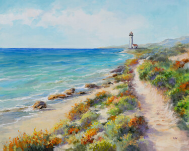 Painting titled "Coastal path to the…" by Lucia Verdejo, Original Artwork, Oil Mounted on Wood Panel