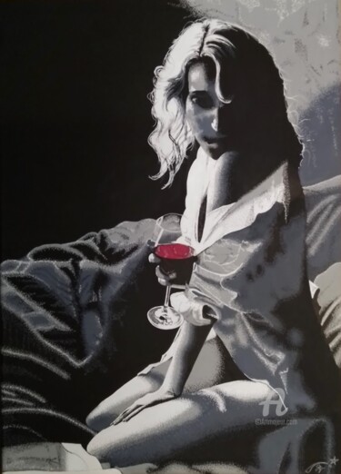 Painting titled "LA LECTRICE" by Lucia Buzzi, Original Artwork, Acrylic Mounted on Wood Stretcher frame