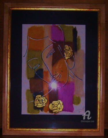 Painting titled "LES ROSES D'OR" by Lucia Buzzi, Original Artwork, Pastel