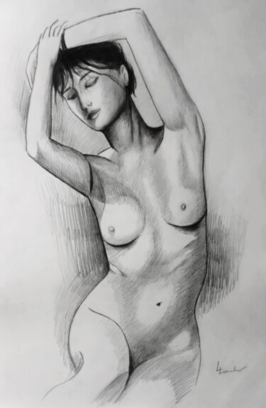 Drawing titled "Posing model" by Luciano Lombardi, Original Artwork, Pencil