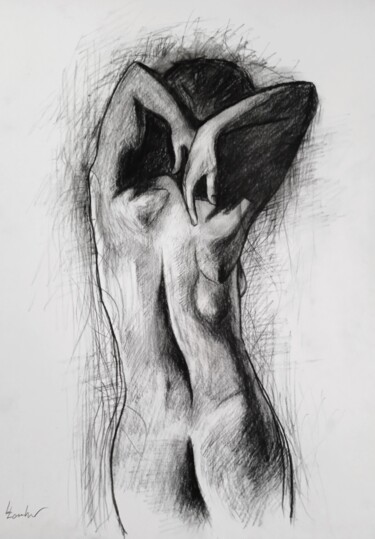 Tekening getiteld "Body Art" door Luciano Lombardi, Origineel Kunstwerk, Houtskool