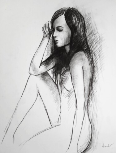 Drawing titled "Awakening" by Luciano Lombardi, Original Artwork, Charcoal