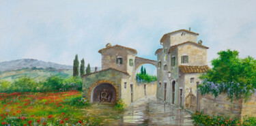 Painting titled "Tuscany country hou…" by Luciano Torsi, Original Artwork, Oil Mounted on Wood Stretcher frame