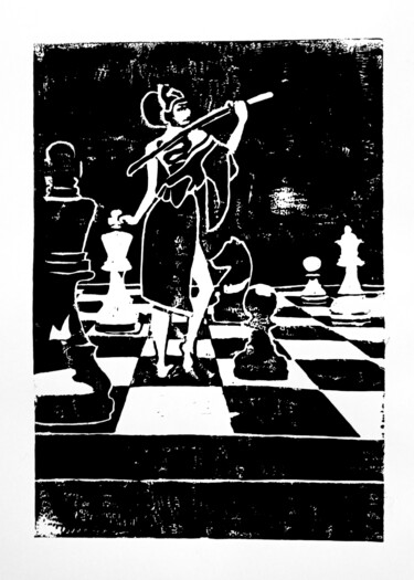 Gravures & estampes intitulée "la Reine" par Lucie Bastien, Œuvre d'art originale, Linogravures