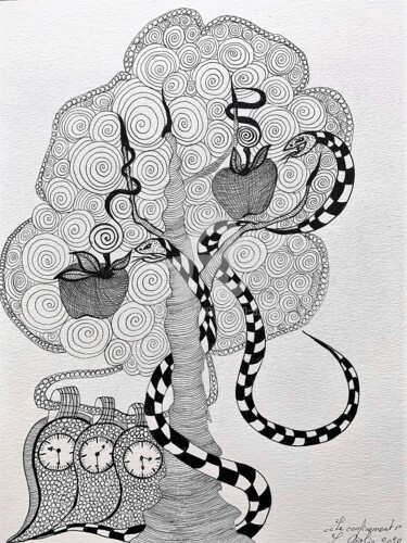 Desenho intitulada "Arbre mystère" por Lucie Giglio, Obras de arte originais, Tinta