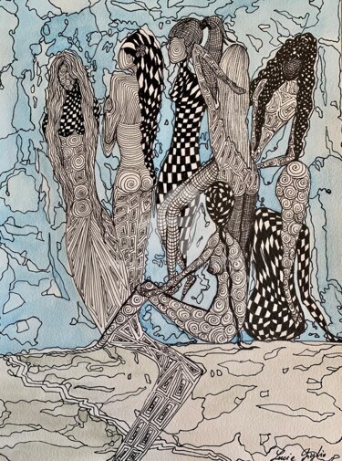 Desenho intitulada "Les dames se prélas…" por Lucie Giglio, Obras de arte originais, Tinta