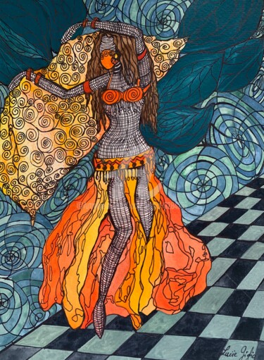 Desenho intitulada "Danseuse d’Orient" por Lucie Giglio, Obras de arte originais, Aquarela