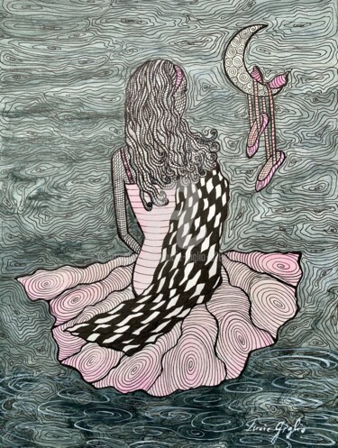 Desenho intitulada "J’ai demandé à la l…" por Lucie Giglio, Obras de arte originais, Aquarela