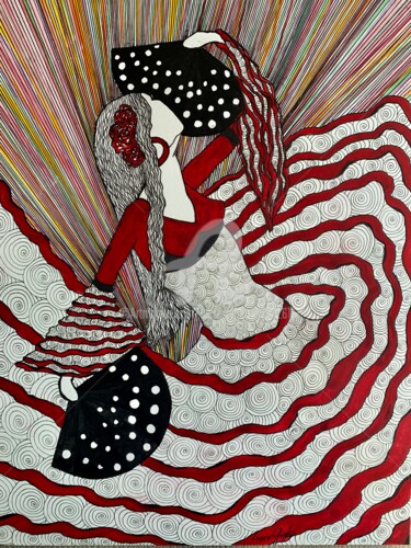 Dibujo titulada "Malagueña" por Lucie Giglio, Obra de arte original, Acuarela