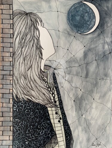 「FLY ME TO THE MOON」というタイトルの描画 Lucie Giglioによって, オリジナルのアートワーク, 水彩画