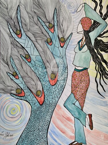 「Con te partiro」というタイトルの描画 Lucie Giglioによって, オリジナルのアートワーク, 水彩画