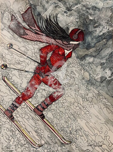 Drawing titled "Que la montagne est…" by Lucie Giglio, Original Artwork, Watercolor