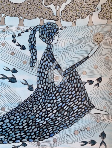 Rysunek zatytułowany „Les marguerites arg…” autorstwa Lucie Giglio, Oryginalna praca, Akwarela