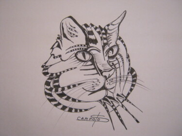 Schilderij getiteld "chat" door Scampolo, Origineel Kunstwerk, Silverpoint Gemonteerd op Aluminium