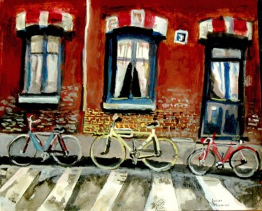 Painting titled "TROIS BICYCLETTES..." by Lucien Chiaselotti, Original Artwork, Watercolor