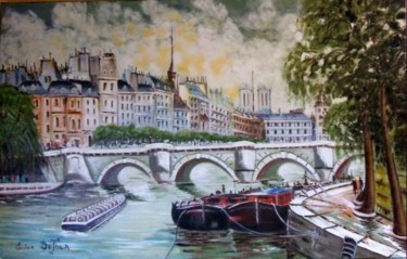 Pintura intitulada "N3 - Le pont neuf à…" por Lucien Dufour, Obras de arte originais, Óleo
