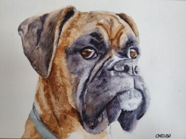 Painting titled "Boxer I" by Lucile Cherdo, Original Artwork, Watercolor