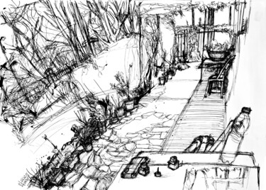 Desenho intitulada "Le Jardin de la Vil…" por Lucio Forte, Obras de arte originais, Tinta