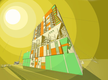 Digitale Kunst getiteld "Futuristic Building" door Lucio Forte, Origineel Kunstwerk, 3D-modellering
