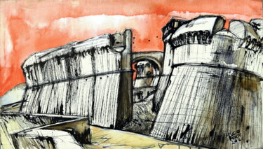 Malarstwo zatytułowany „Sarzanello Fortress…” autorstwa Lucio Forte, Oryginalna praca, Atrament