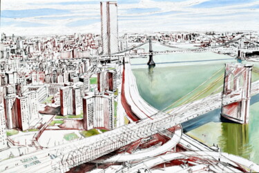Картина под названием "Manhattan aerial 3" - Lucio Forte, Подлинное произведение искусства, Масло