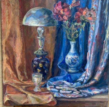 Schilderij getiteld "Натюрморт с лампой" door Ludmila Cerednicenko, Origineel Kunstwerk, Olie