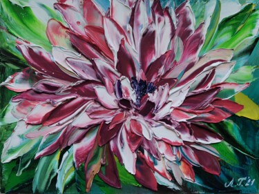 Painting titled "Dahlia" by Ludmila Gorbunova, Original Artwork, Oil Mounted on Wood Stretcher frame