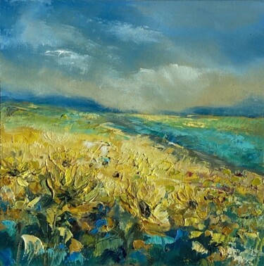 Painting titled "Radiant Yellow" by Ludmila Gorbunova, Original Artwork, Oil Mounted on Wood Panel