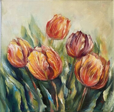 Schilderij getiteld "Tulips Radiance" door Ludmila Gorbunova, Origineel Kunstwerk, Olie
