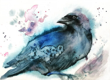 Malarstwo zatytułowany „Black bird” autorstwa Людмила Колбенова, Oryginalna praca, Akwarela