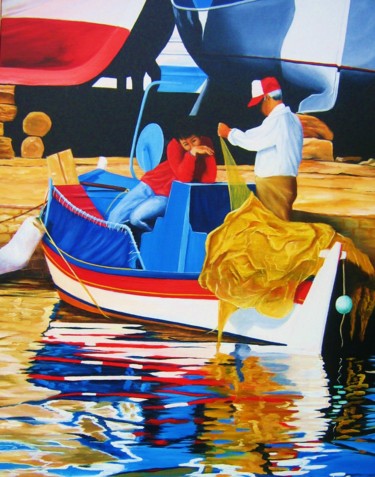 Malerei mit dem Titel "Au port" von Ludmilla C.Topalova, Original-Kunstwerk, Öl
