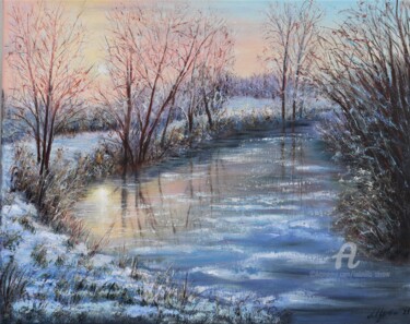 Painting titled "Winter landscape #1" by Ludmilla Ukrow, Original Artwork, Oil
