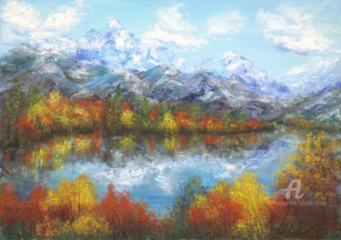 Schilderij getiteld "Autumn on mountain…" door Ludmilla Ukrow, Origineel Kunstwerk, Olie