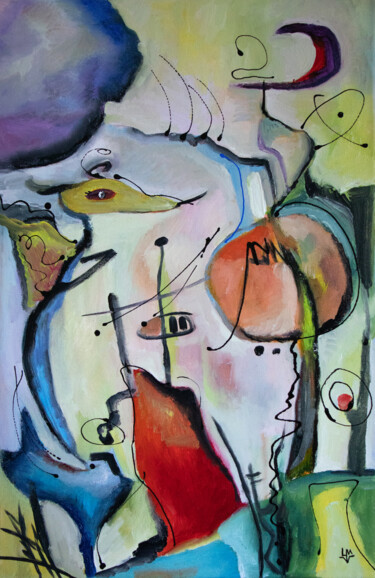 Painting titled "Figurative Komposit…" by Ludmilla Wingelmaier, Original Artwork, Oil Mounted on Wood Stretcher frame