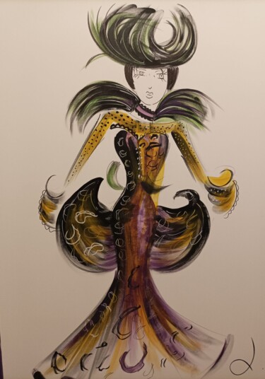 Pintura intitulada "Geisha" por Ludovic Grobon, Obras de arte originais, Acrílico Montado em Armação em madeira