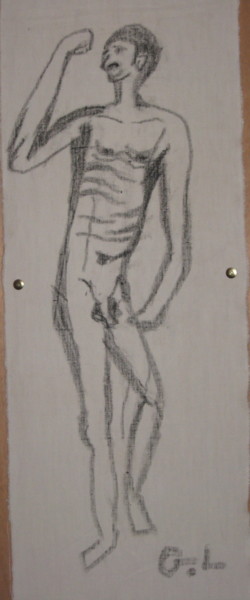 Tekening getiteld "homme nu décharné" door Ludovic Grumel, Origineel Kunstwerk, Conté