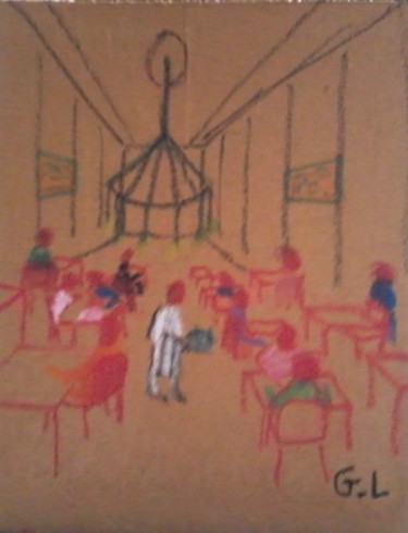 Drawing titled "restaurant" by Ludovic Grumel, Original Artwork, Conté