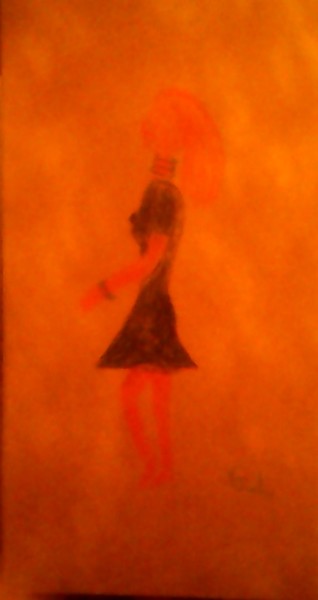 Рисунок под названием "femme girafe" - Ludovic Grumel, Подлинное произведение искусства, Цветные карандаши